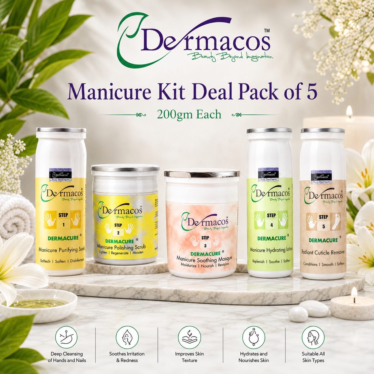 Manicure Kit (200ml Each) Pack of 5 | Hand and Nail Care | 200ml each, Pack of 5