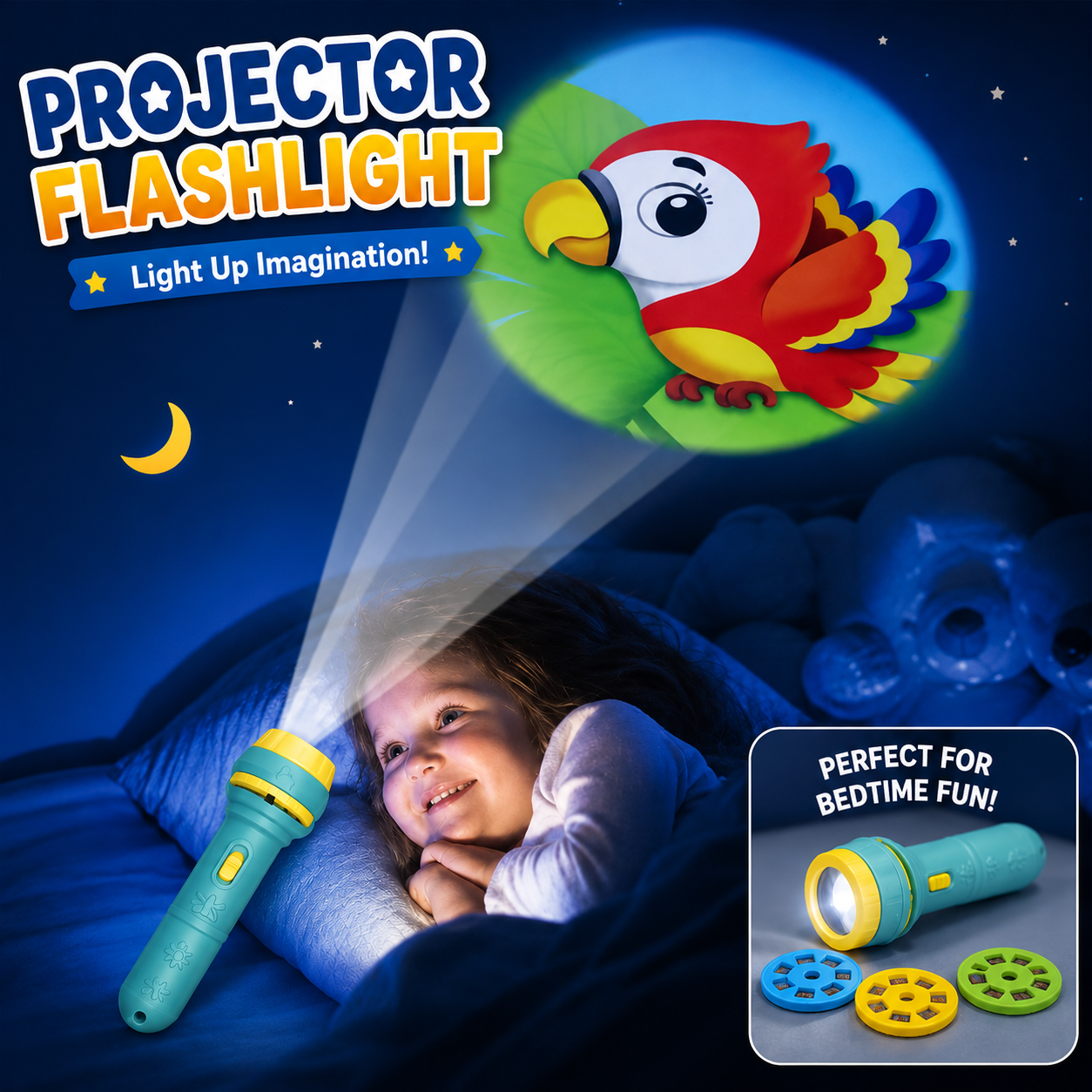 Projector Flashlight for Kids | Animal Picture Projection Torch | Bedtime Story & Educational Light Toy
