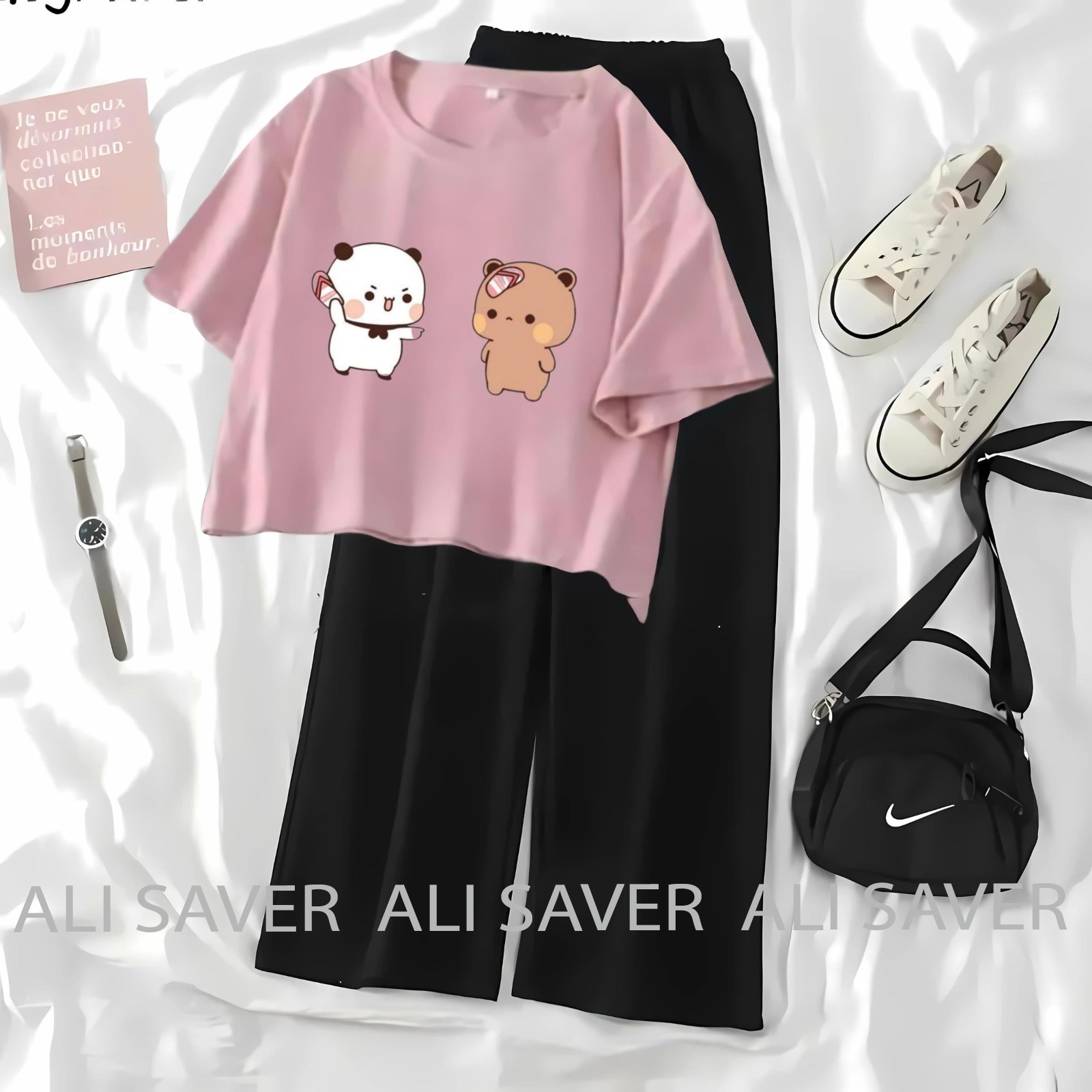 Dudu Bubu Crop Top Suit For Women And Girls Short Sleeve Tee With Black Flapper Stylish Casual Outfit