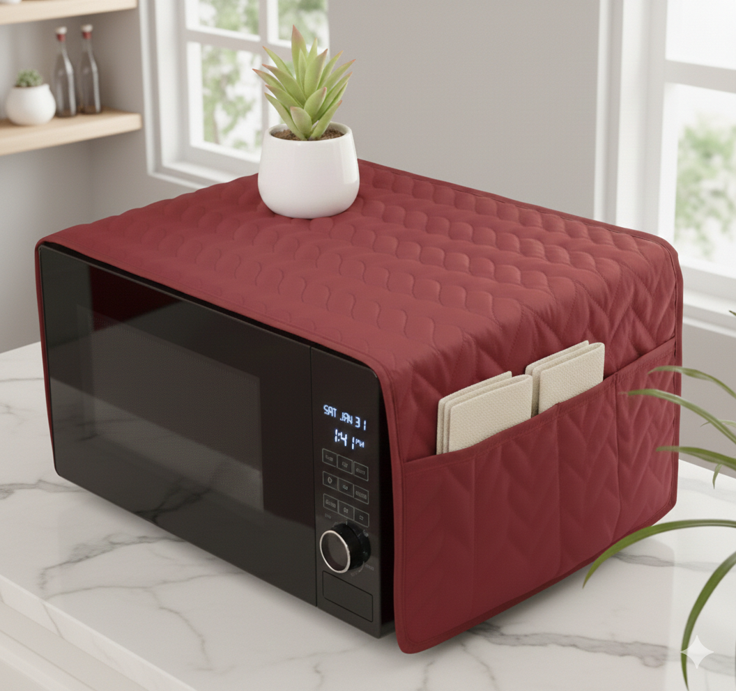 Cotton Microwave Oven Cover Dustproof Decorative Storage Bag with Pockets 15x35 Inches, Multiple Colors and Sizes Available