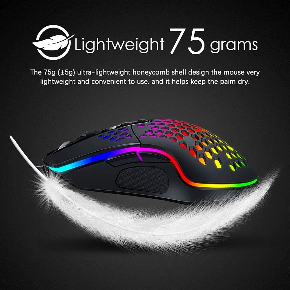 RGB Gaming Mouse USB Wired 3200 DPI Optical Sensor | Ergonomic 7 Button Gaming Mouse with Side Buttons & Double Click Key | 7-Color Breathing LED Backlit Braided Cable Computer Mouse for PC Laptop Desktop Gaming Office – Unique Mall