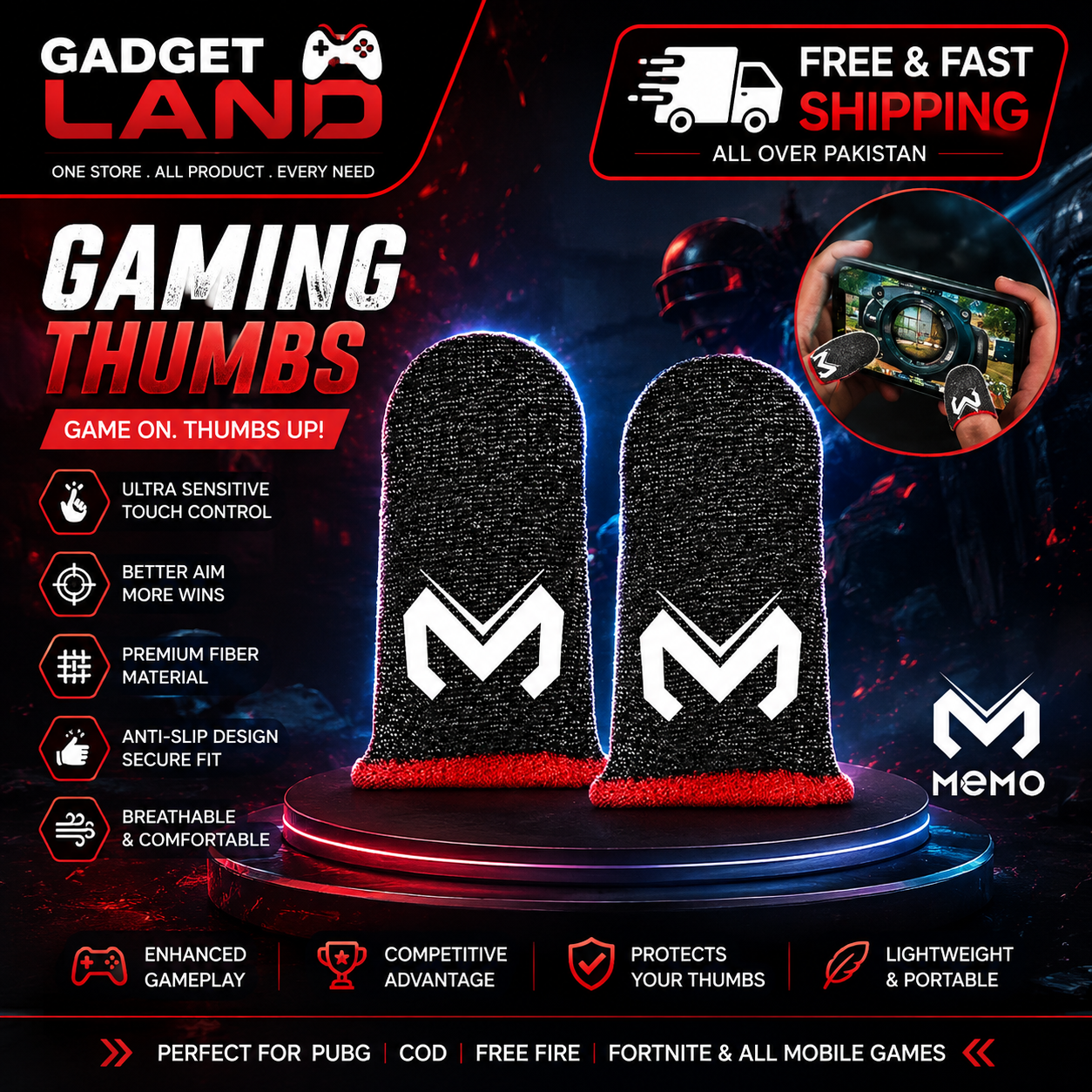 Official Memo Imported Fingers Sleeves For PUBG Gaming_Non-Scratch Sensitive Touch Screen Thumbs Sleeves For Gaming_Premium Quality Original Memo Thumbs Sleeves For Pubg/FreeFire And others games