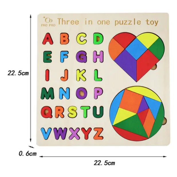 3-in-1 Wooden Puzzle Game Set for Kids | Jigsaw, Pattern Matching & Tangram Educational Toy | Math Learning Puzzle for Ages 3+