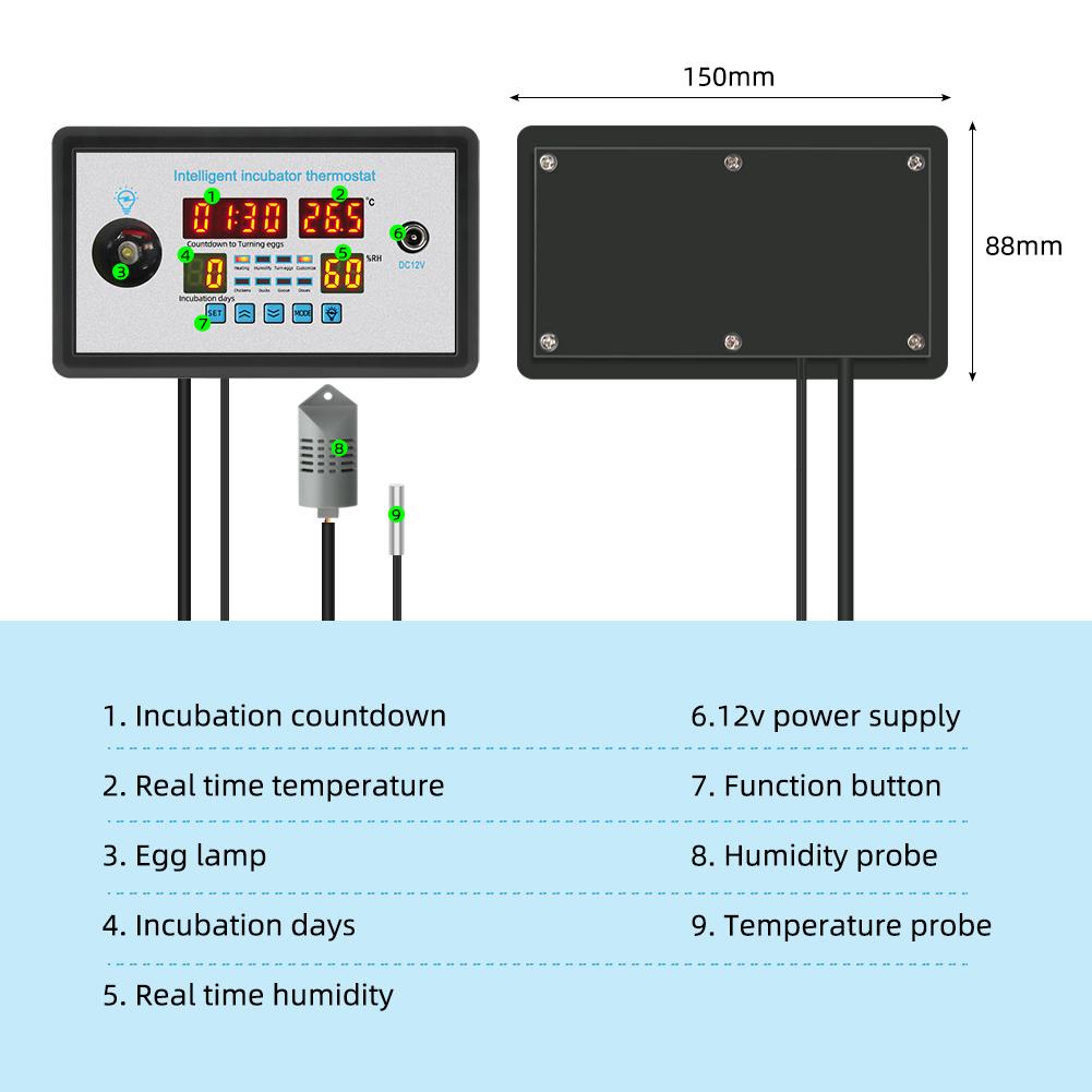 220v Digital Temperature Humidity Controller for Incubation High Accuracy Hatching Temp Humidity Control Thermostat Incubator 360 Automatic Egg Turning ZFX-W9002