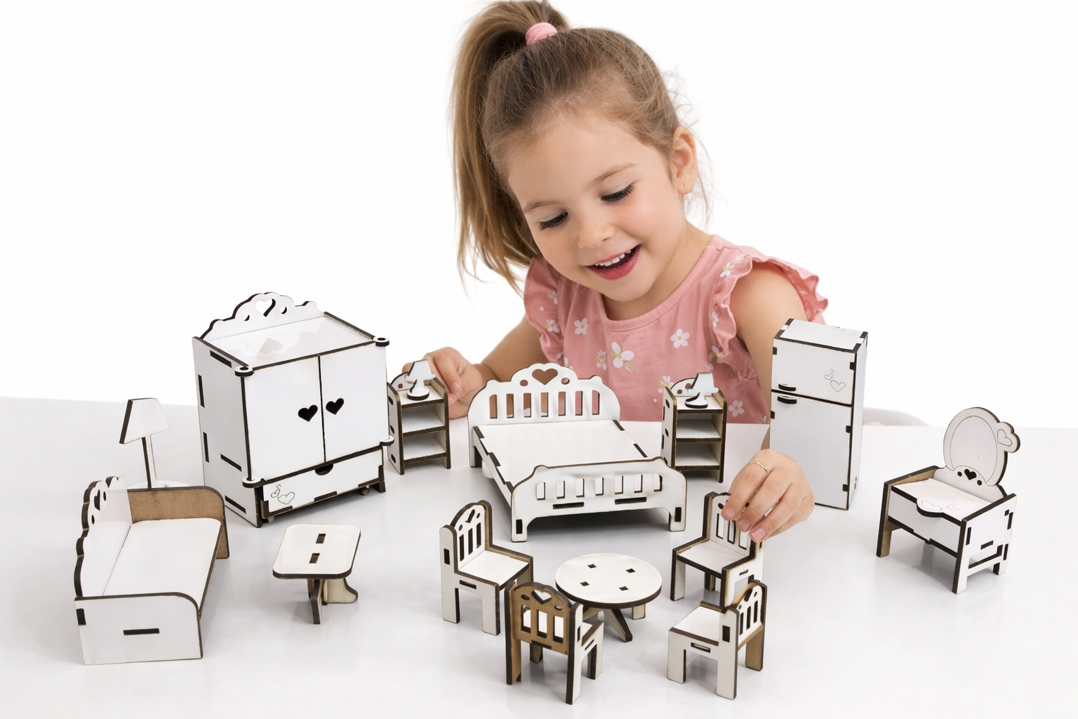 Doll House for Girls with 1:12 Scale Doll House Furniture Set Wooden – Miniature Doll House for Kids with Accessories – Doll House Mini Furniture Bed – Doll House Furniture for Girls – Wooden Doll House Furniture Set