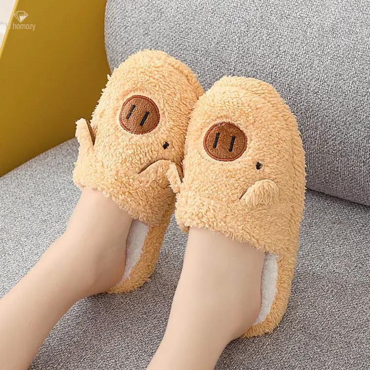 Slippers for Women Cozy Household Soft Shoes Winter Slippers Lightweight  Indoor 40 41 Brown Pig