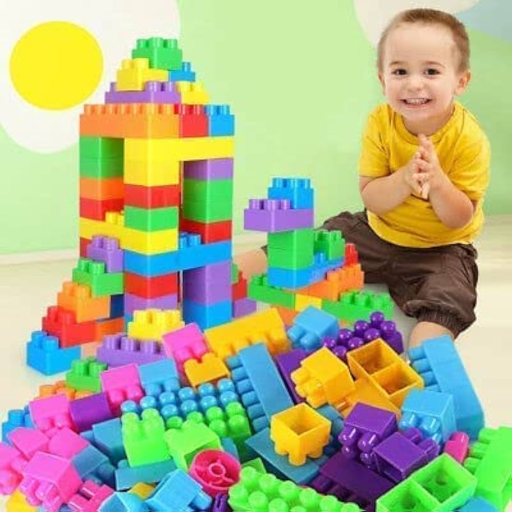 Jumbo Building Blocks for Kids, Big Size Construction Blocks with Wheels, Educational Creative Building Bricks Toy, Interlocking DIY Building Blocks Set for Boys & Girls, STEM Learning & Sensory Play Toy