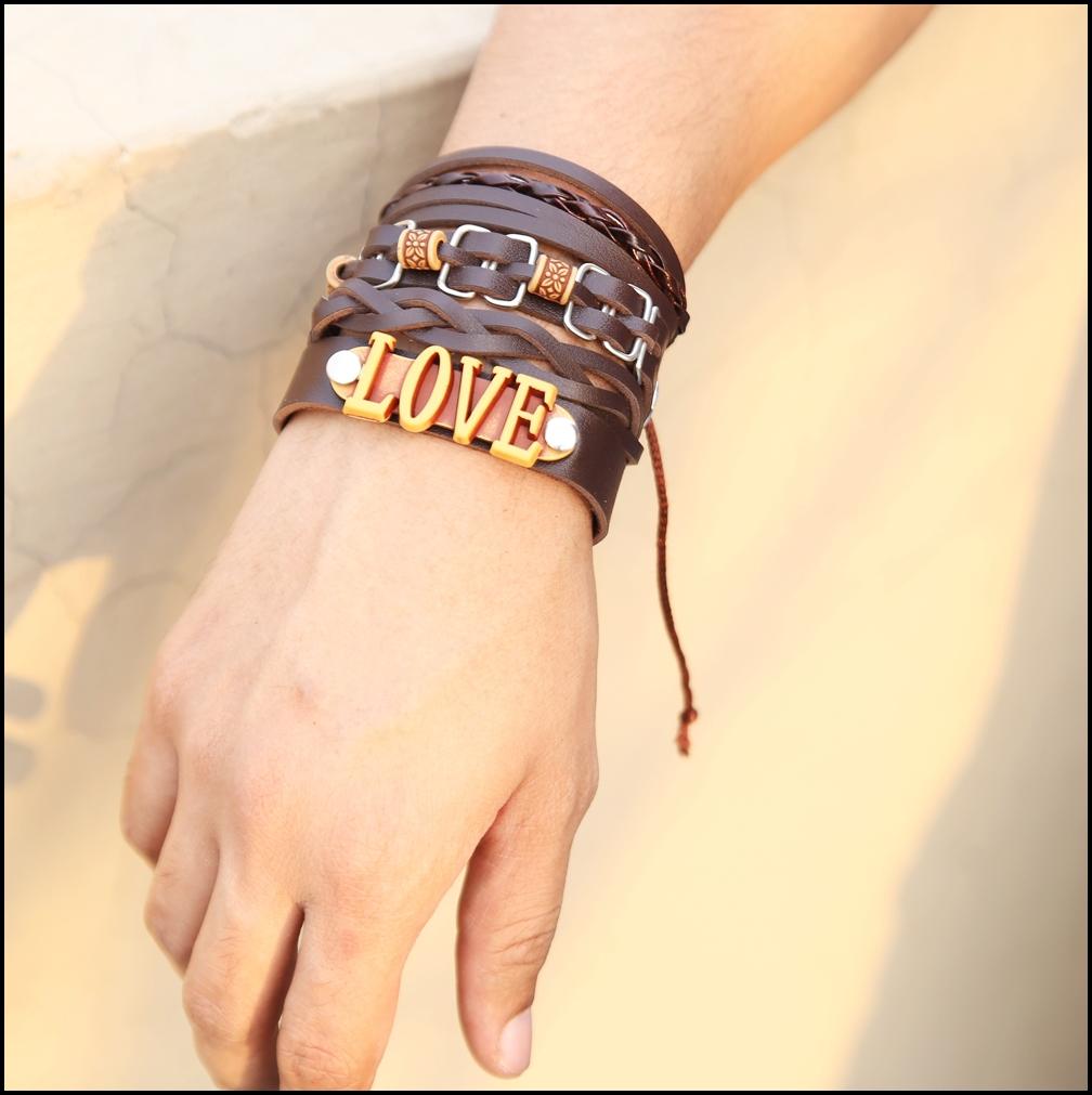 Pack Of 4 Hot New Love Leather Bracelets Multi-layer Handmade
