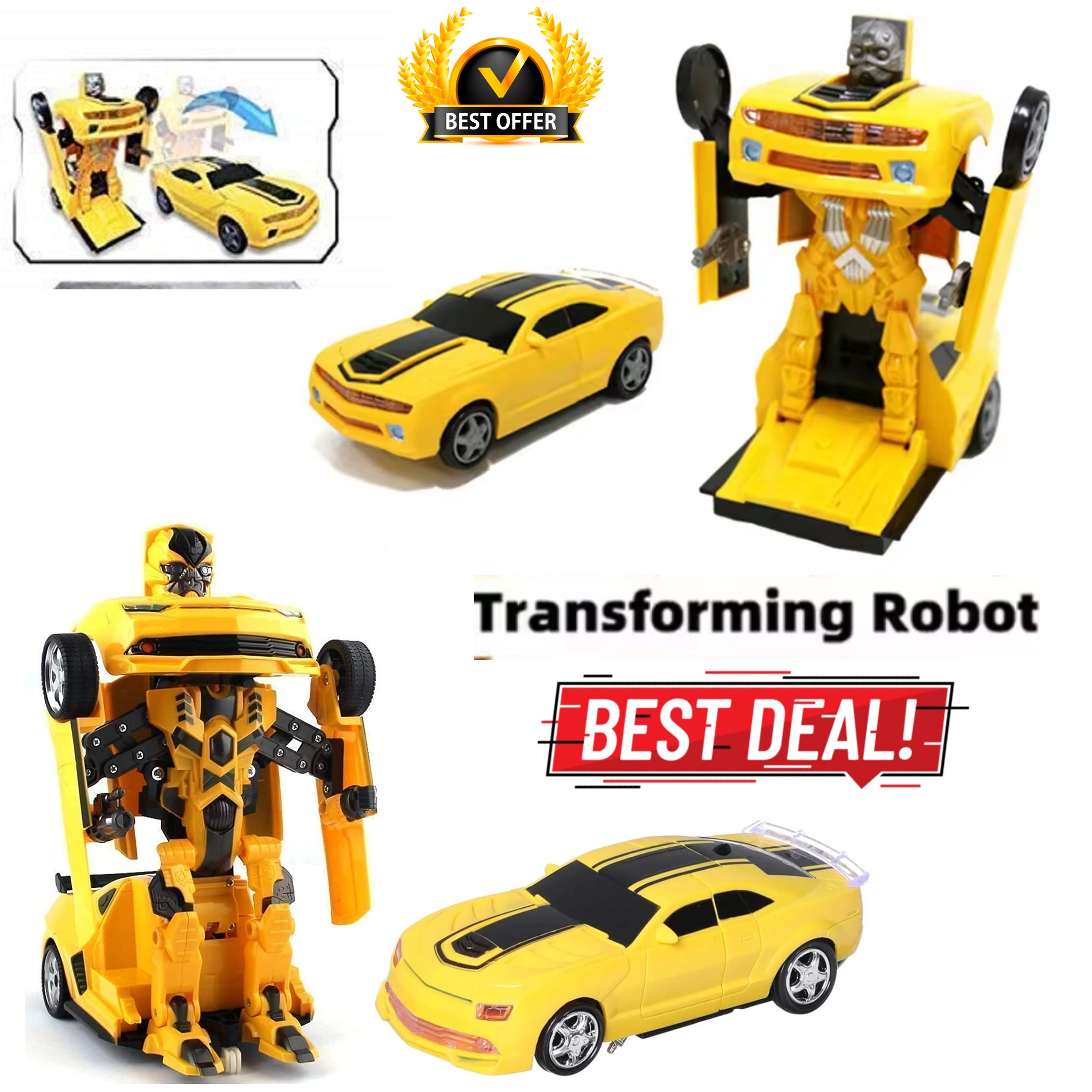 Deformation Dancing Robot to Car with Light and Music All Direction Movement Dancing Robot Toys for Boys and Girls Age 3+ - Robot To Car Converting Transformer Toys For Kids - Yellow - Bumble bee Transformer Car Battery Operated