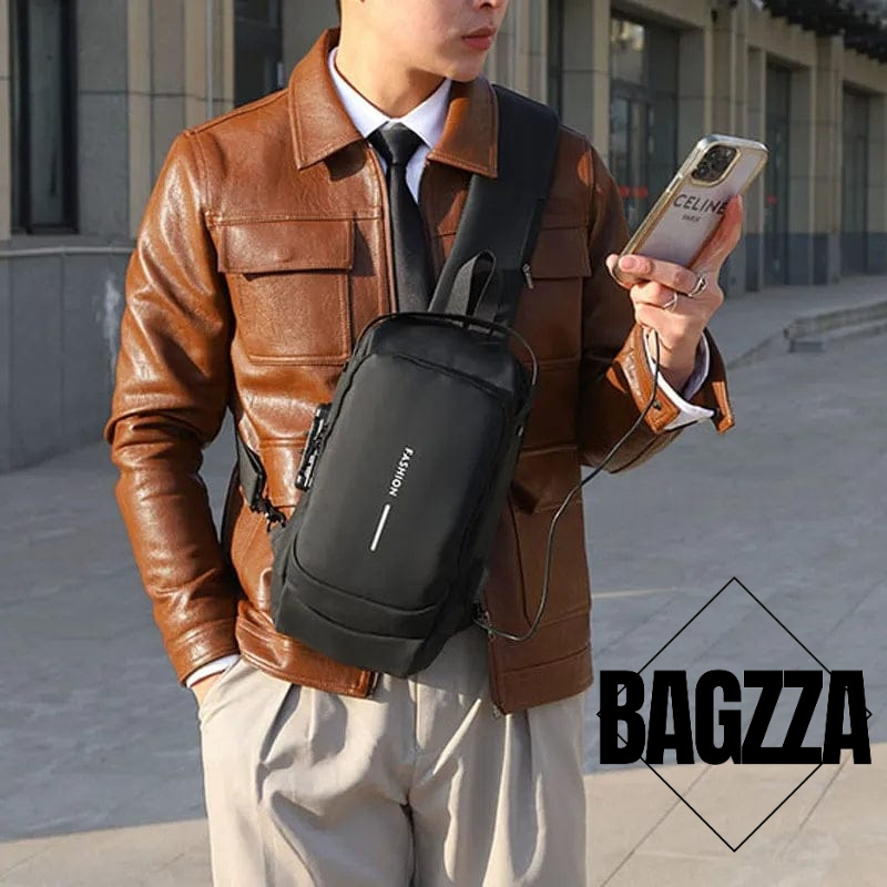 Waterproof Nylon Anti-Theft Sling Side Bag for Men - USB Port Crossbody Chest Pack with Scratch-Resistant Finish