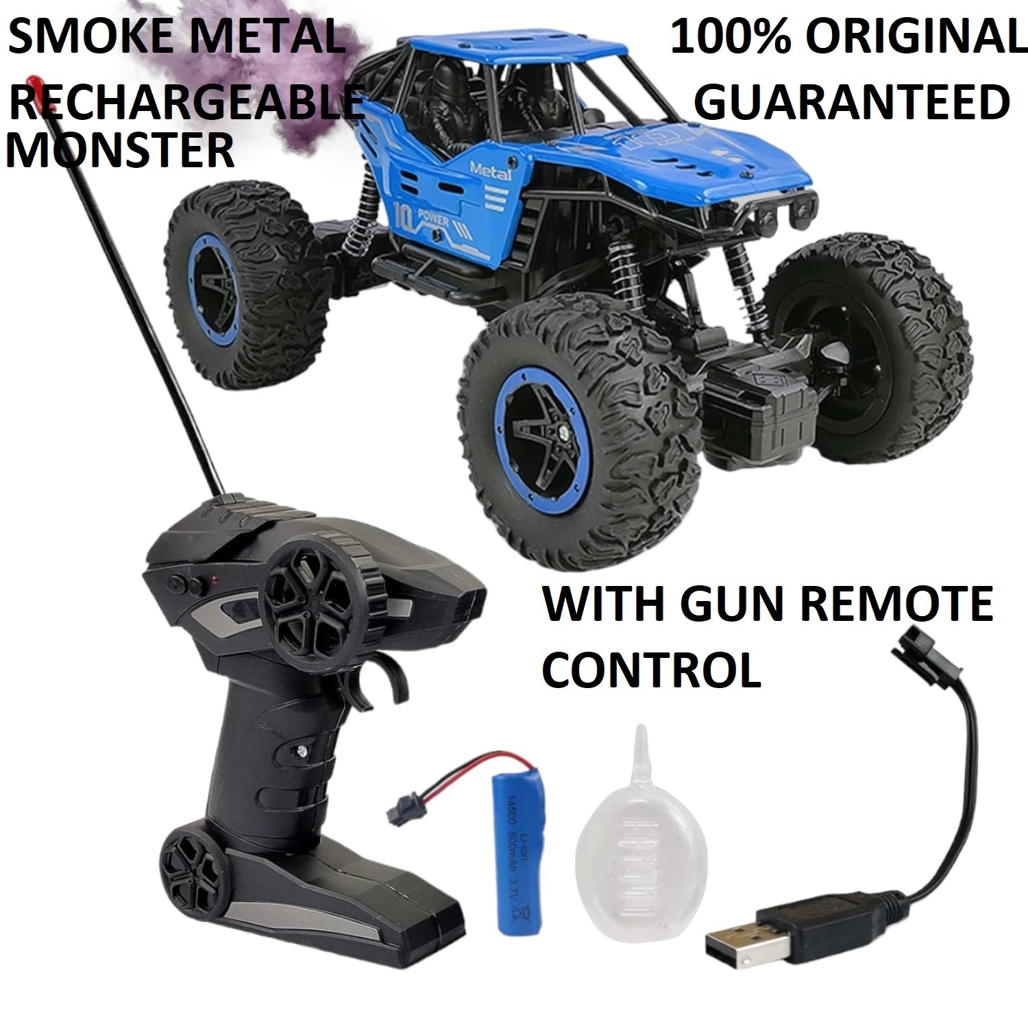 Smoke Rock Crawler Electric RC Car - Alloy Off-Road Remote Control Monster Truck with Booster Spray, Rechargeable Battery, 4WD, Gun Controller, High-Speed Drift Stunt Vehicle for Kids & Adults