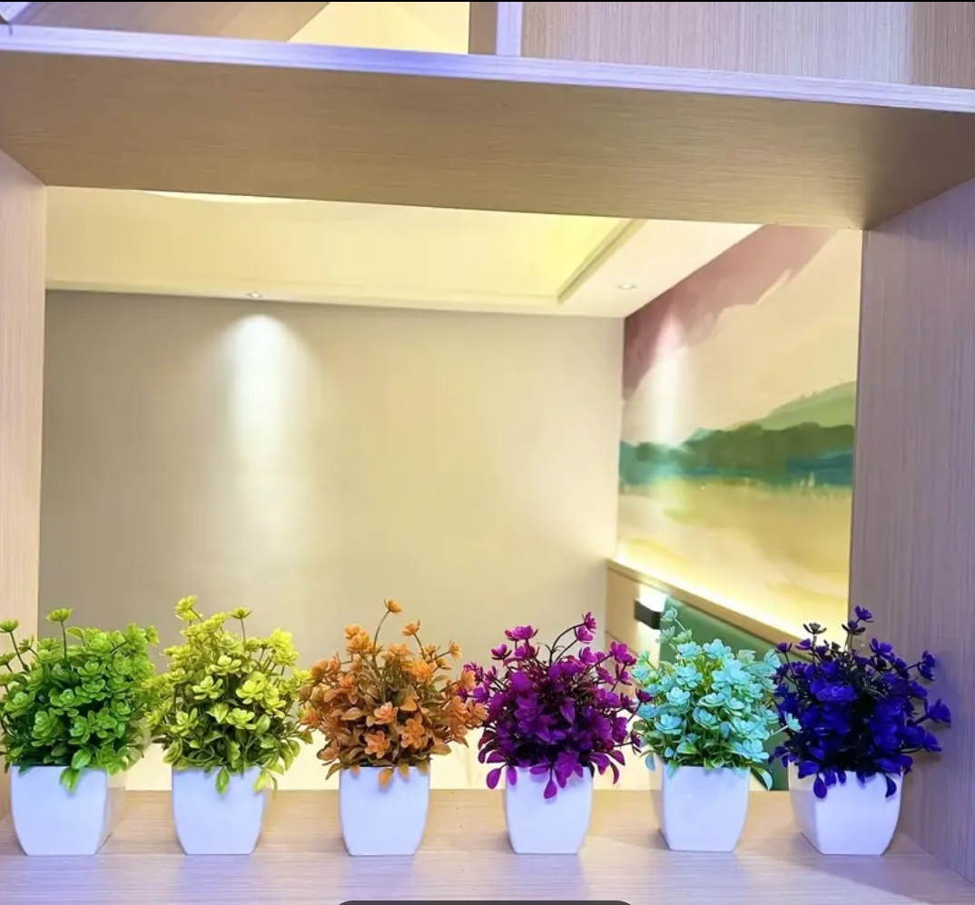 Pack of 6 Mini Plant Artificial Decoration Piece with pot Best for home & Office Decoration purpose