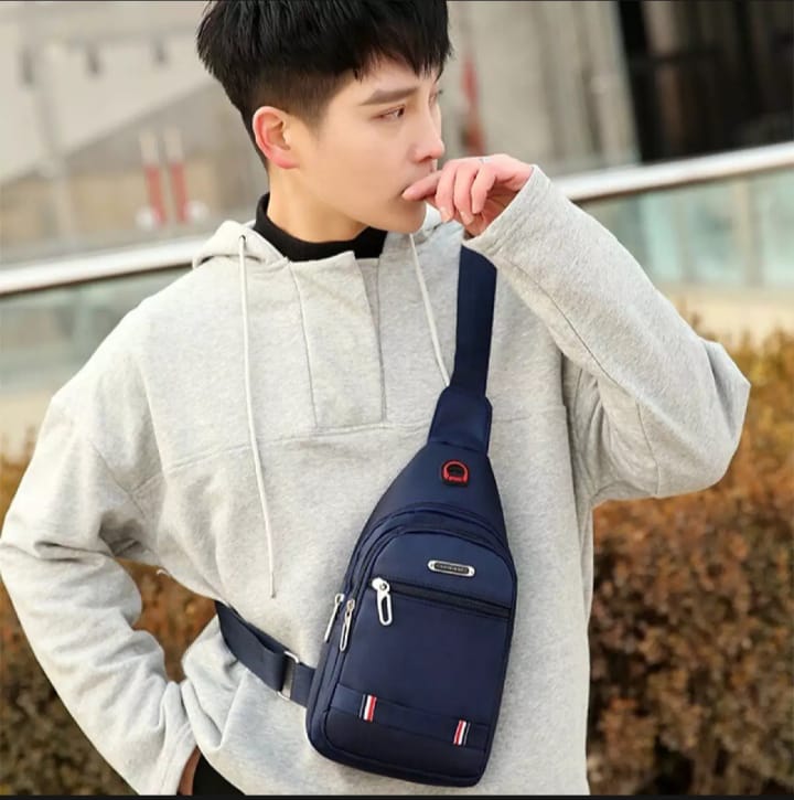 Men's Nylon Summer Casual Side Bag for Men - Crossbody Sling Messenger with 3 Zippers