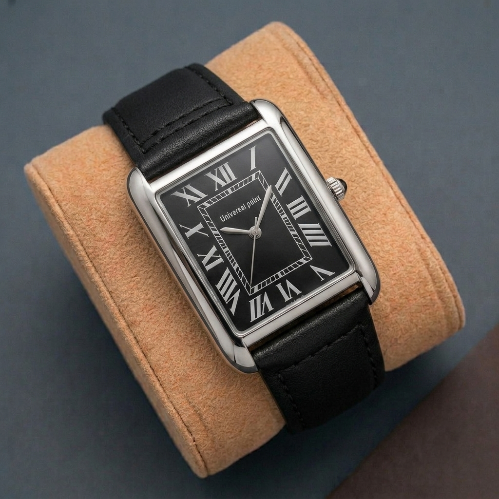 Classic Vintage Collection Roman Numeral Dial Watch for Men Luxury Leather Strap Watch for Boys Trendy Rectangular Dial Watch for Gents