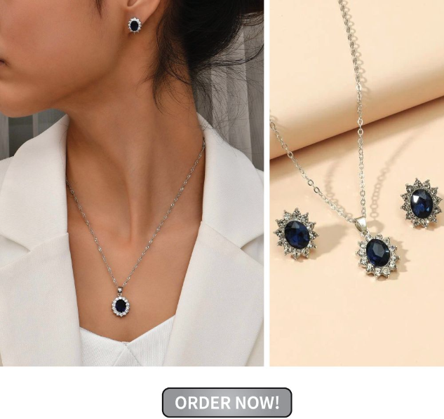 Royal Blue Crystal Stone Jewelry Set For Women Wedding Brides Necklace Set African style Oval Flower Design Shiny Cubic Zircon Plated