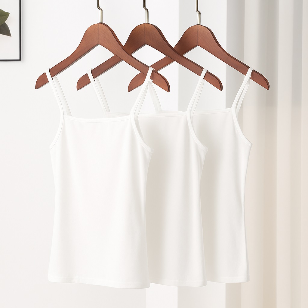 Pack of 3 Women Simple Camisoles Summer Girl Strap Cotton Sleeveless Thin Camisole Vest Solid Top Simple Base Vest Multicolor Tops Female Undies