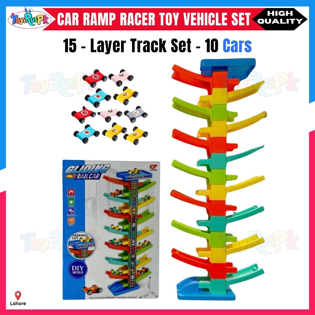 Race Car Slide Track Toy - Ramp Racer Car Set 7 Layer 6 Cars & 15 Layer 10 Cars - Kids Rolling Track Racing Toy Bright Color Educational Activity Toy for Toddlers Boys Girls - ToyzRusPk