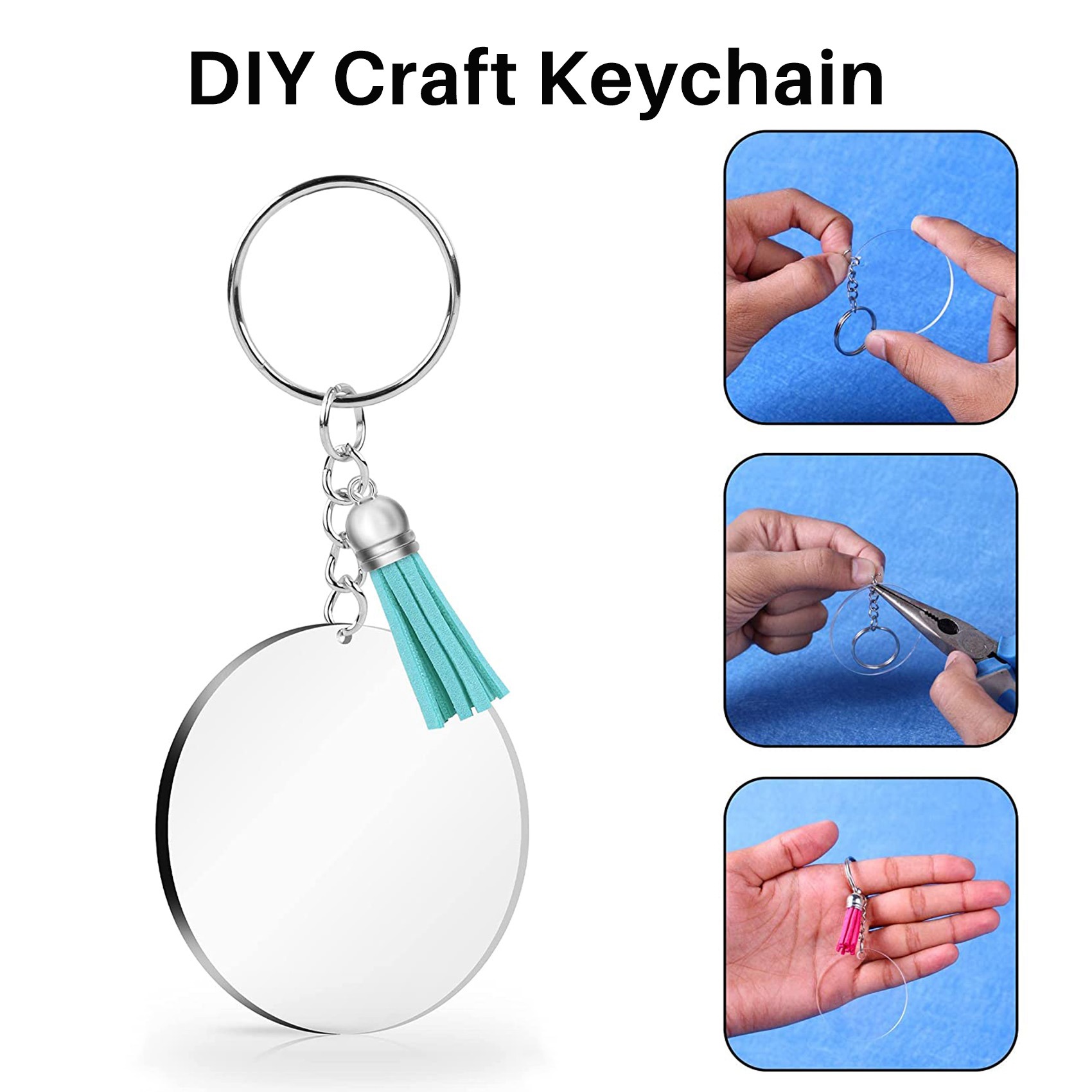50 Clear Acrylic Circle Discs Blank Acrylic Keychains For DIY