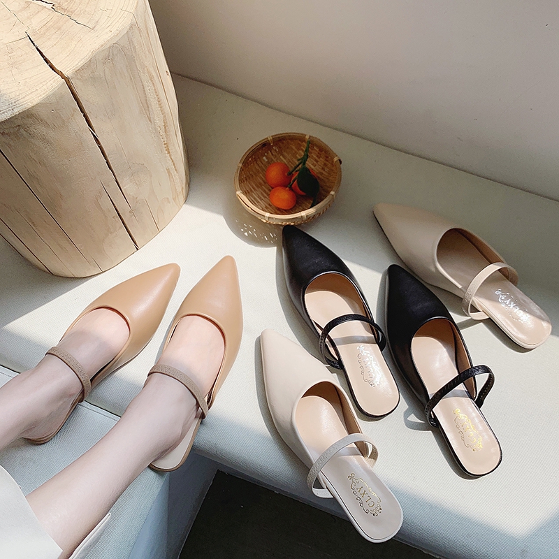 Women's Flat Shoes Black Beige Brown Mules Ladies Rubber Sole Ulzzang  Korean Fashion Outdoor Lazy Pointed Shoes: Buy Online at Best Prices in  Pakistan | Daraz.pk