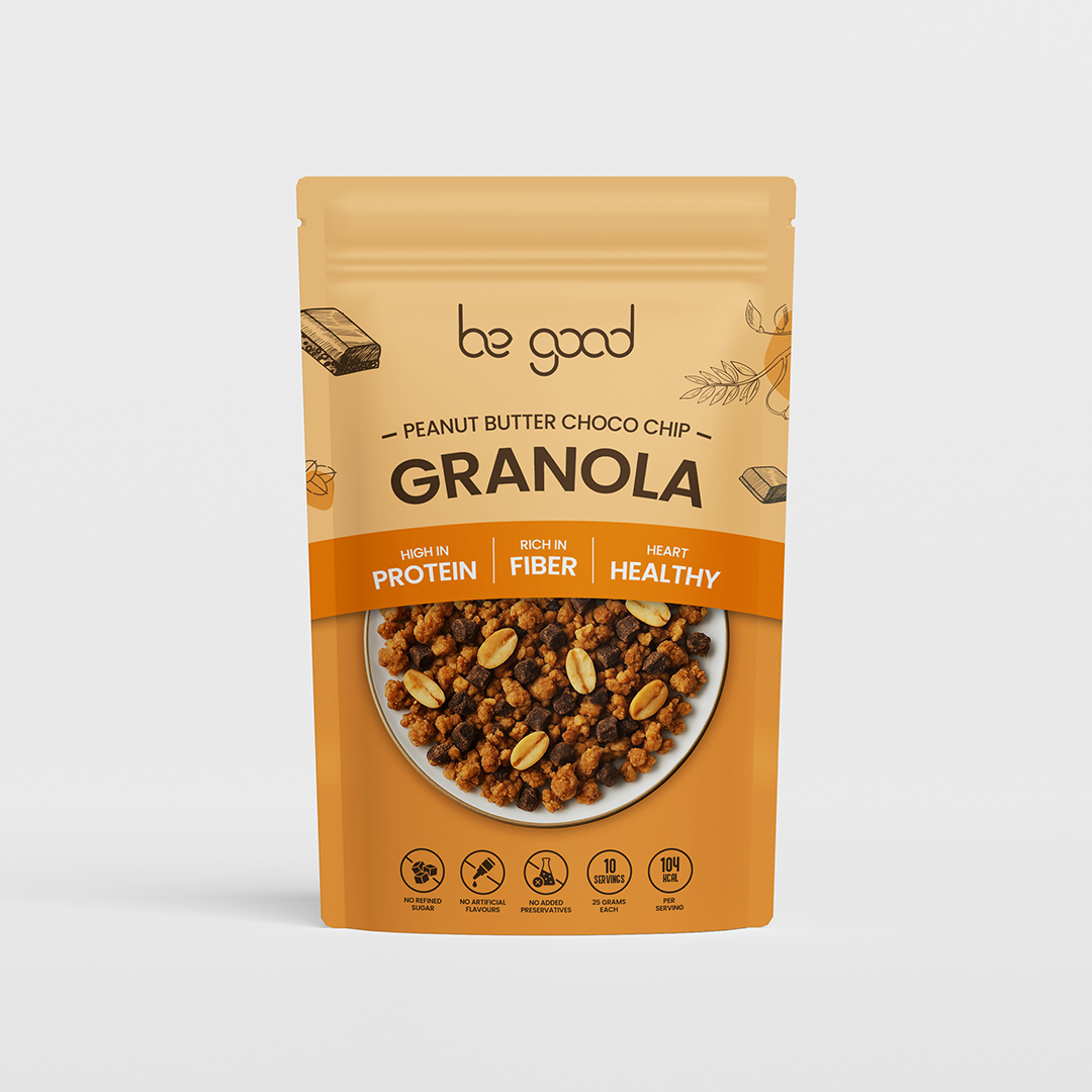 Be Good Peanut Butter Choco Chip Granola | Nuts Granola Pack | Oats, Peanuts, Almonds, Walnuts, Peanut Butter & Chocolate Chip | Crunchy High Protein & Fiber Snack