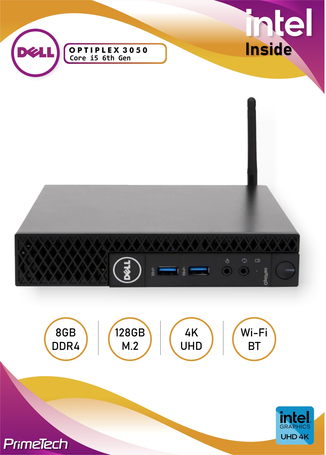 Optiplex 6th Gen Mini PC - Mini Computer, With 6th Gen Core i5 Processor, 8GB DDR4 RAM, 128GB NVMe M.2, 4K Integrtaed Graphics, WiFi, Bluetooth, LAN