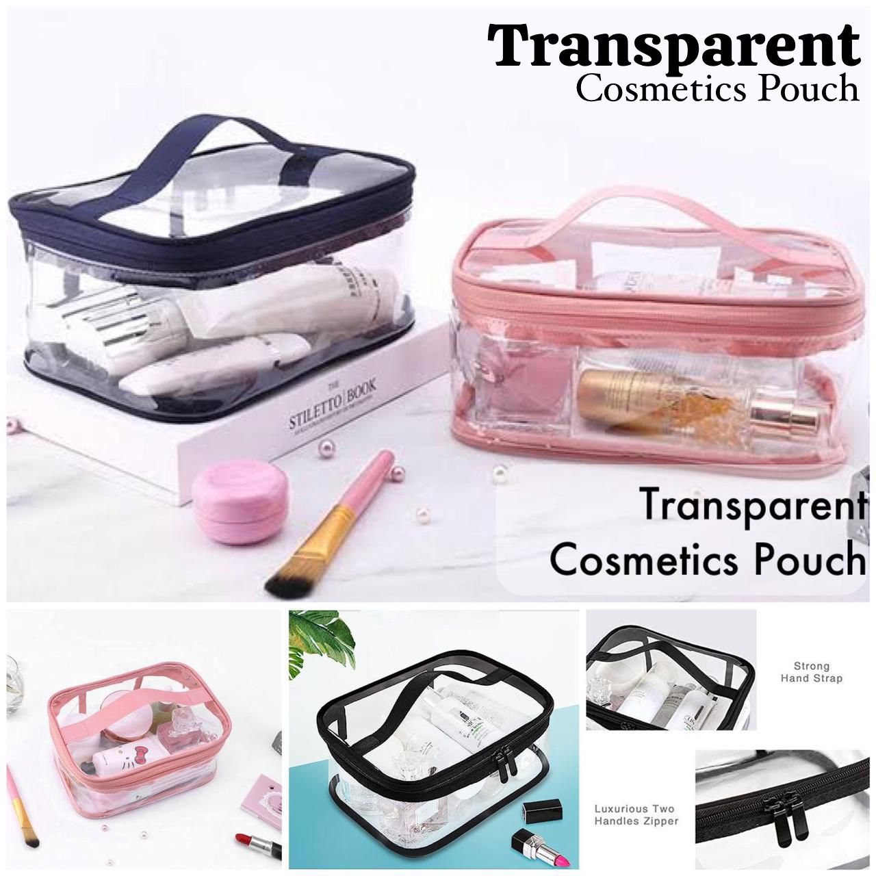 Custom Transparent cosmetic case zipper makeup bag pvc waterproof cosmetic bag With Handle