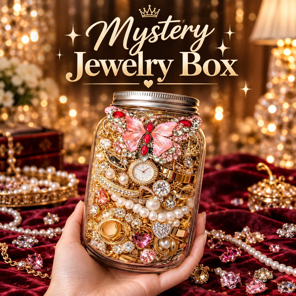 Mystery Jewelry Box Women Jewelry Gift 10 pcs Mystery Jewelry Jar Set Mixed Necklaces Earrings Rings Hair Clips for Women