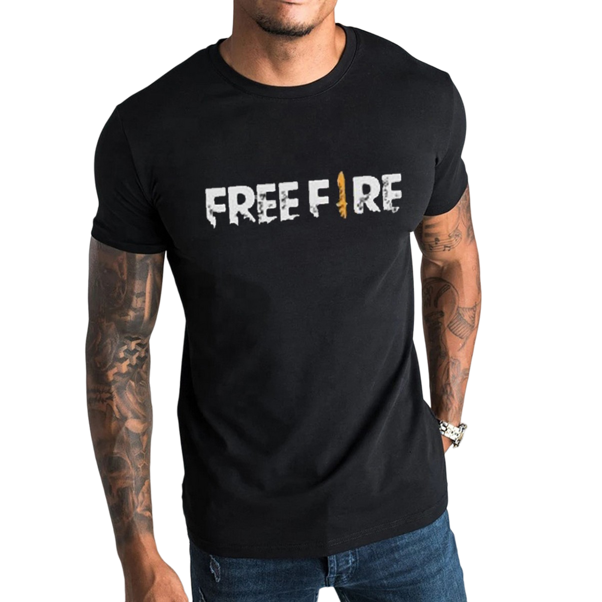 Free Fire Hafzan's summer Black printed imported T shirt Plain White T Shirt for Men, Round Neck T Shir for Boys, Short Sleeve Shirts for Men, Basic T Shirts for Men, Casual Crew Neck Cotton T Shirt, Export Quality T Shirt, Summer T Shirt