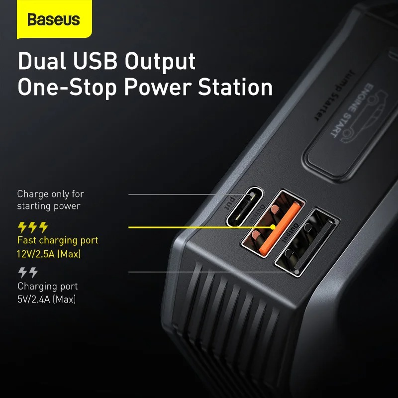 Baseus 20000mah Car Jump Starter, with Peak Current 2000A Super Energy Max Car Battery Starter, Suitable for upto 8.0L gasoline 4.0L Diesel 12V Portable Power