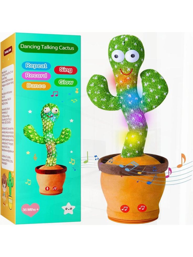 Dancing Cactus Talking Toy Kids Children Plush Electronic Toys Baby Singing Wriggle Voice Recording Repeats What You Say LED Lights Toddler Educational Funny Gift