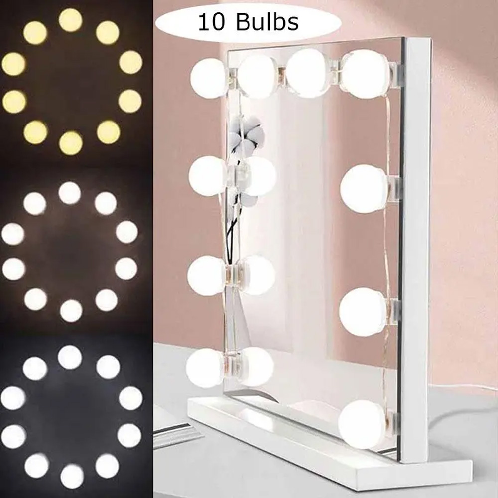 Premimum Quality Portable Super Bright Mirror Studio Glow 3 Mode Vanity Led Bulb White, Off White & Yellow With 10 Bulbs