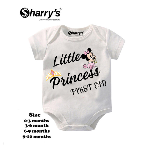 Sharrys 1st Eid Romper | Half Sleeves Baby Romper Bodysuit For Babies infant Onesis 0-14 Months Summer Wear Trendy Printed
