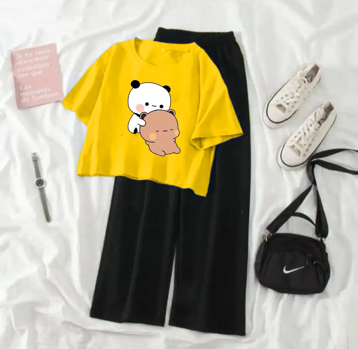 High Quality Crop top Suits tee and trouser With New bear Panda Prints
