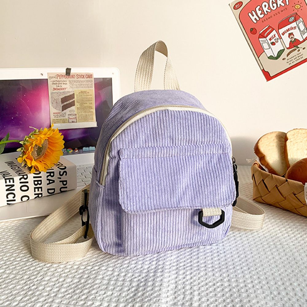 Women Corduroy Simple Mini Backpack Solid Color Student Bookbags