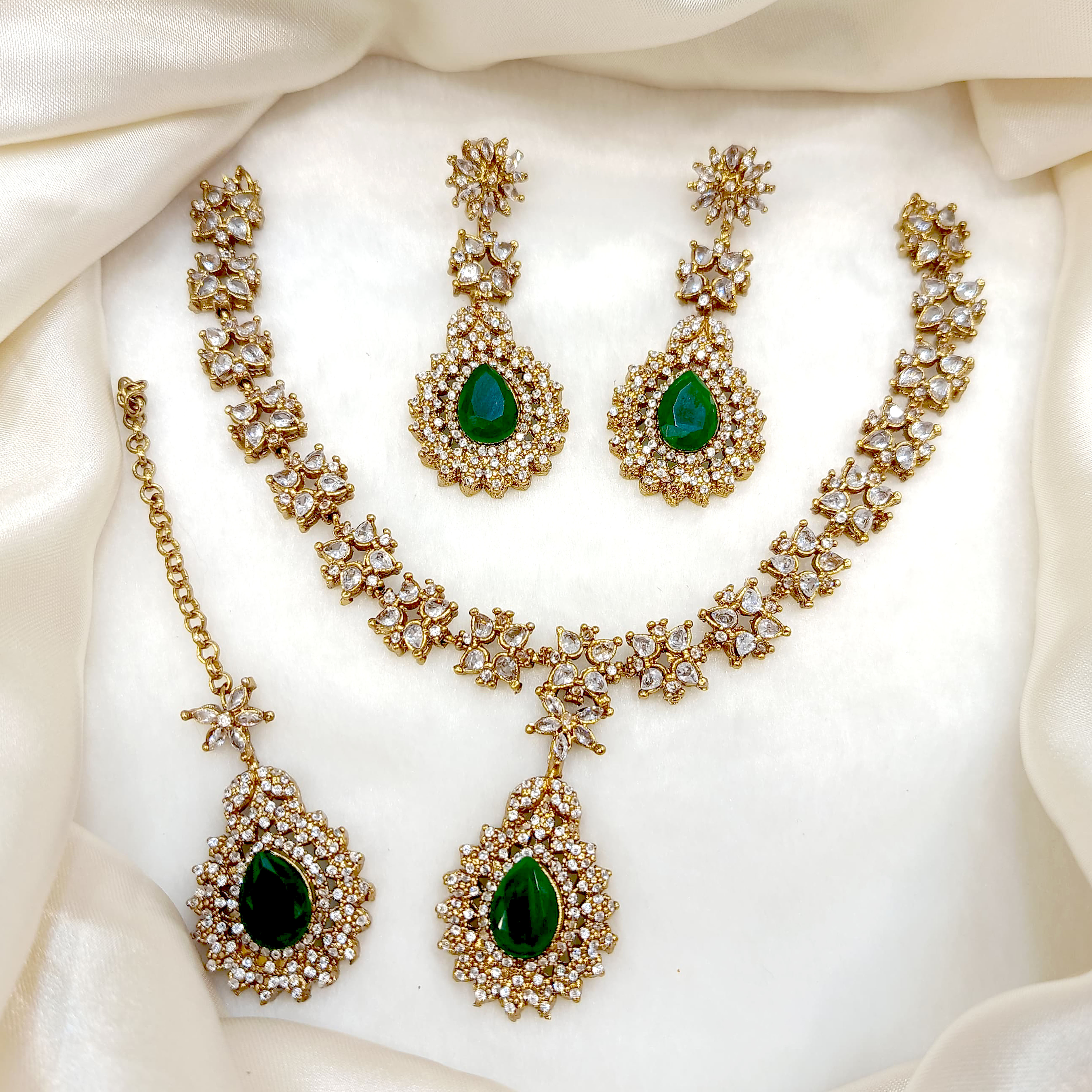Necklace Set With Earrings And Tikka, Zircon stone work fine quality product
