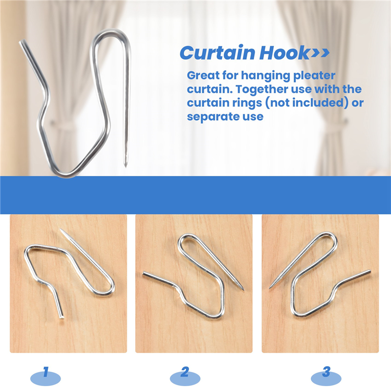 10pcs Curtain Drapery Pin Hooks Silvery