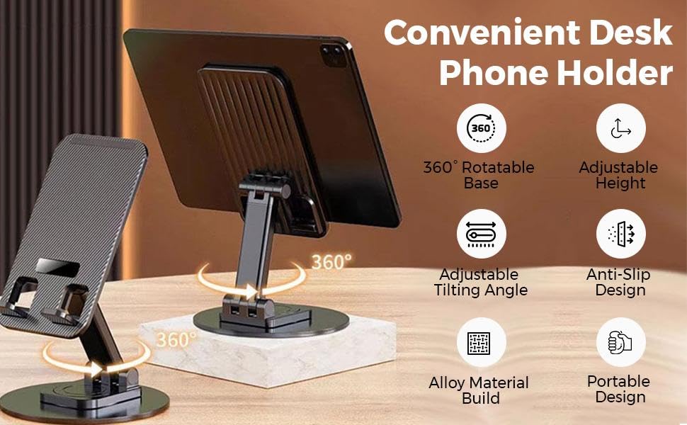 360 Folding Lifting Bracket Tablet Stand, Phone Stand Holder All Metal Base Angle Adjustable Cellphone Bracket Mobile Phone Stand Desktop / Holder Table Desk Mount For Phone Tablet Portable
