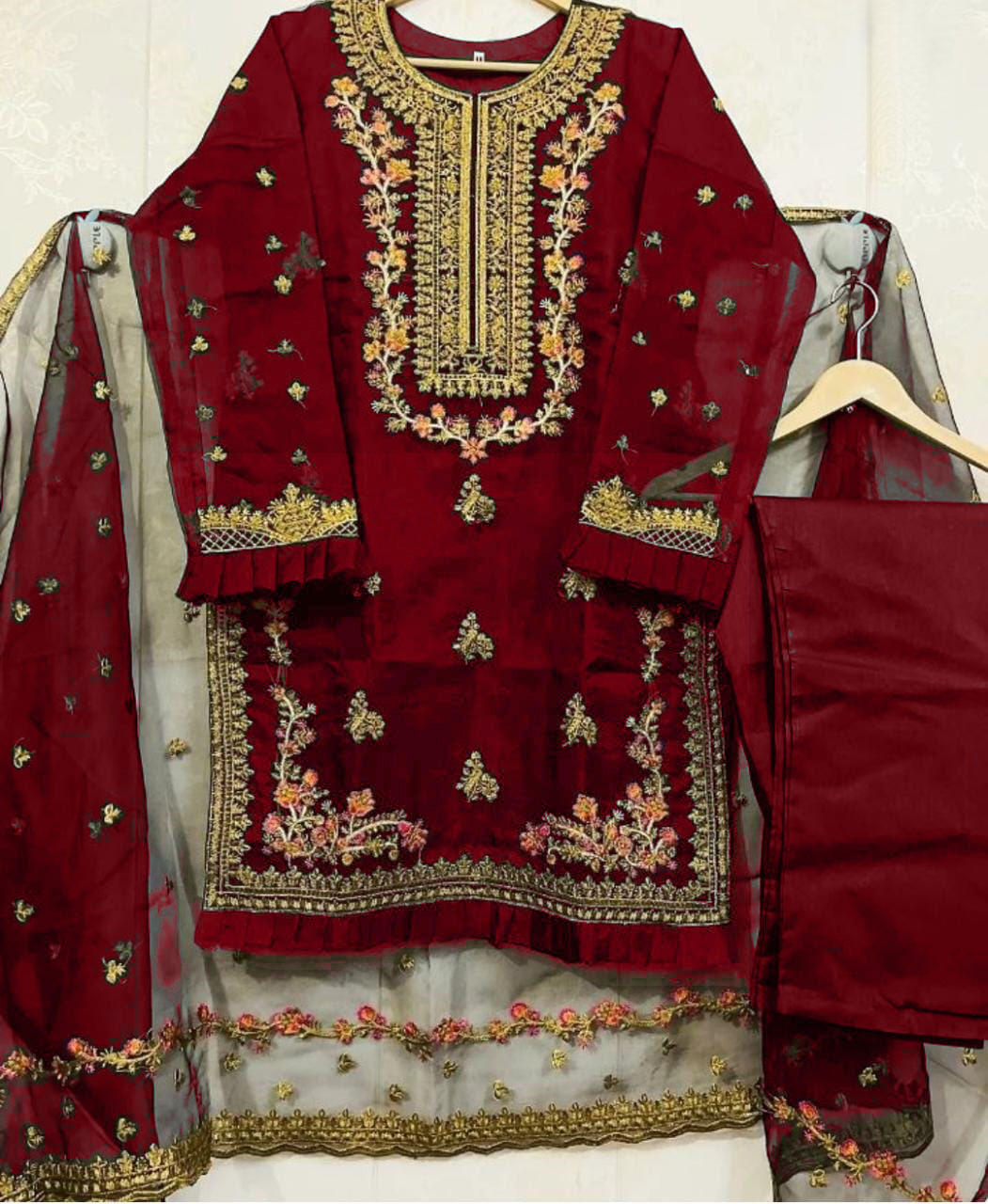 Stylish Stone Embroidered Organza 3 Piece Suit for Women with Dupatta & Trouser - Fancy Wedding Dresses for Women