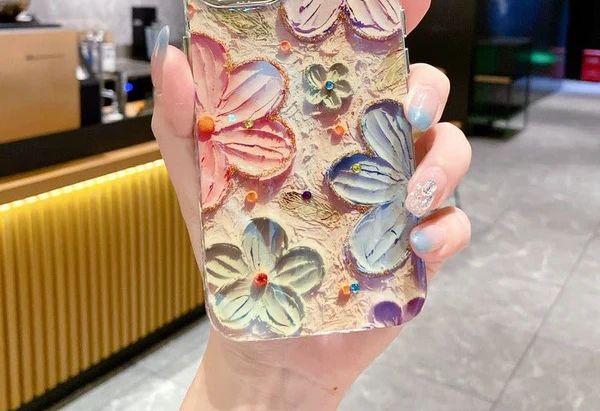3D Floral Phone Case with Gem Camera Lens Protection – Elegant Sculpted Flower Cover with Rhinestone Lens Guard for 11–17 Series & Flagship Android Phones