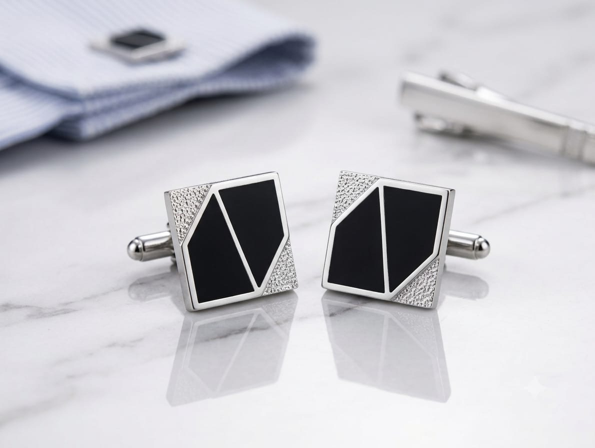 Cufflinks for Men | Golden Black Decent Cufflinks | Silver Black Decent Cufflinks