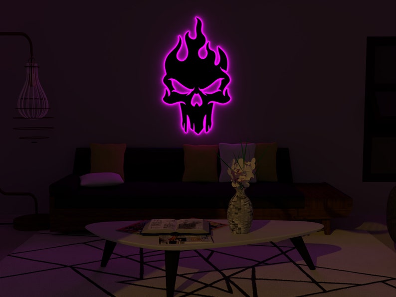 LED Wall Light RGB Skull Design Sconce with Long Wire and Laser Cut for Gaming Room Decor