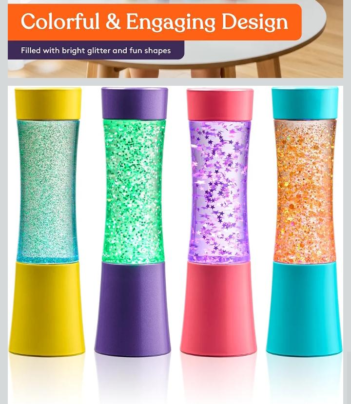 Special Supplies Light-Up Glitter Sensory Tubes Liquid Motion Timers for Stress Relief, Focus, and Relaxation Colorful Calm Down Bottles for Kids and Adults - Leakproof, Ages 3+