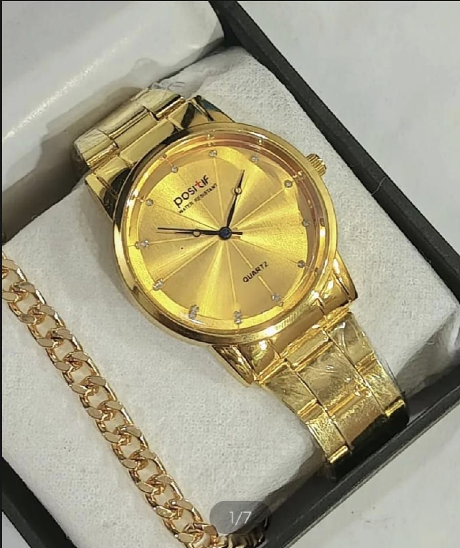 Mega Deal Men's Gift Wedding Watch Deal Top Class Casual High Quality Wrist Pack Of 2 Watch GOLD Color Deal Stainless steel Luxury Italian Cuban Link Bracelet For Men/Boys