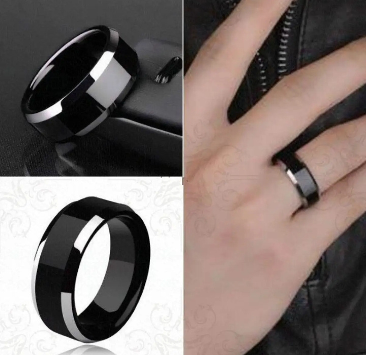 Black Punk Ring & Black Titanium Ring & Black Cuban Chain Bracelet – Pack of 3
