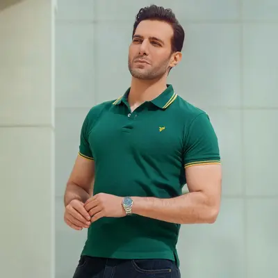 FITTED Gold Green POLO For Men