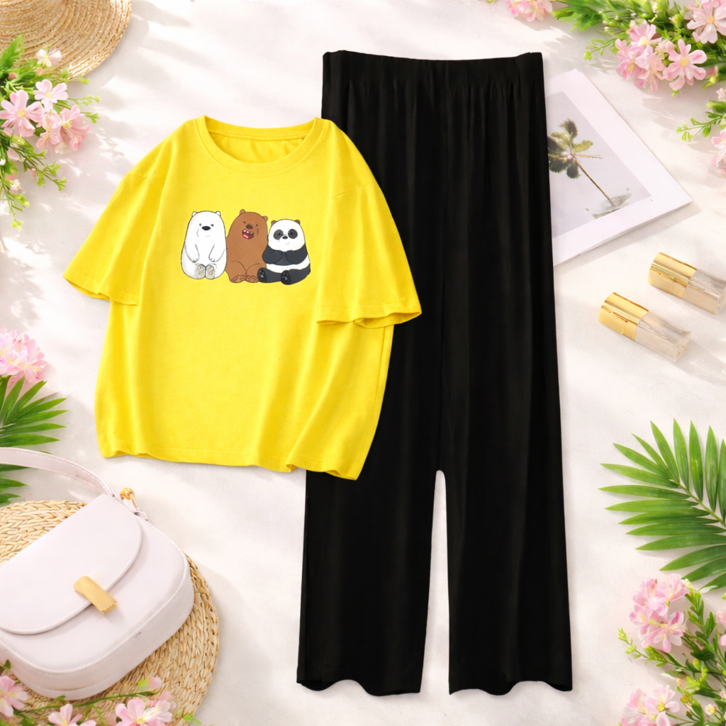 MK Garments - Premium Cute Bears Printed 2 Piece Suit For Girls and  Womens Casual Wear Soft T-Shirt With Trouser