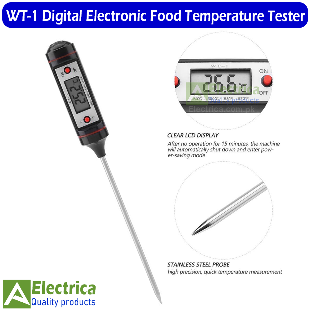 WT-1 Portable Digital Kitchen Thermometer BBQ Meat Water Milk Oil Cooking Food Oven Thermometer Electronic Probe With Tube by Electrica
