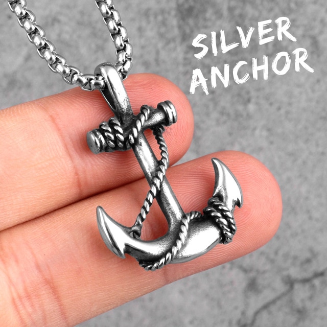 Gold Black Anchor Men Necklaces 