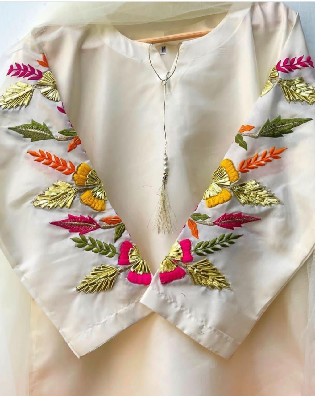 Katan Silk Fancy Net Dupatta Embroidery Three Pieces For Girls.
