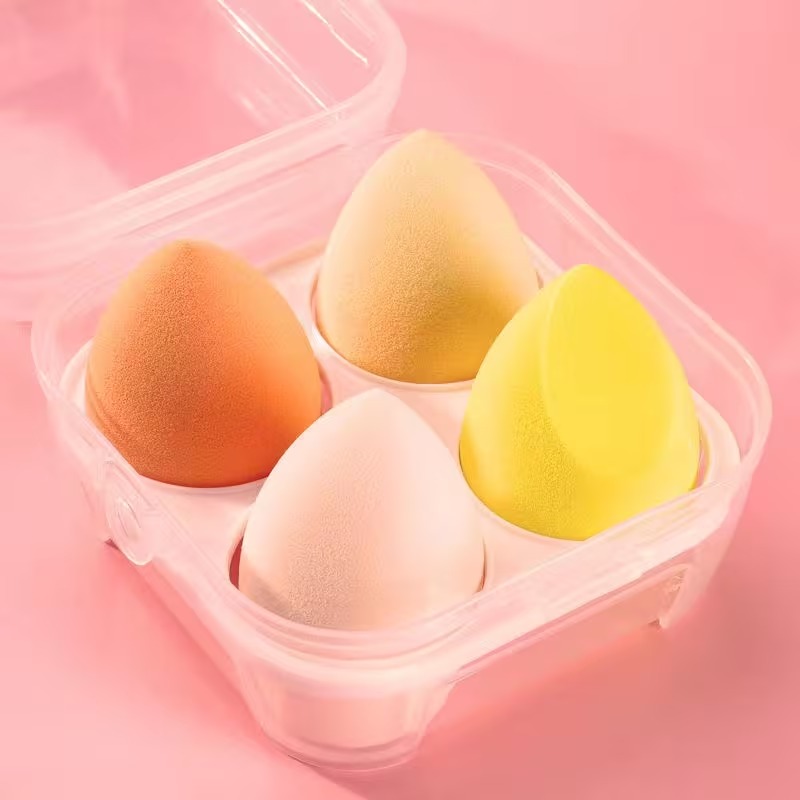 Julystar 1 Box 4pcs Transparen Bear Box Pack Makeup Sponge 4 Color Beauty Sponges Cosmetics Puff For Girls & Women